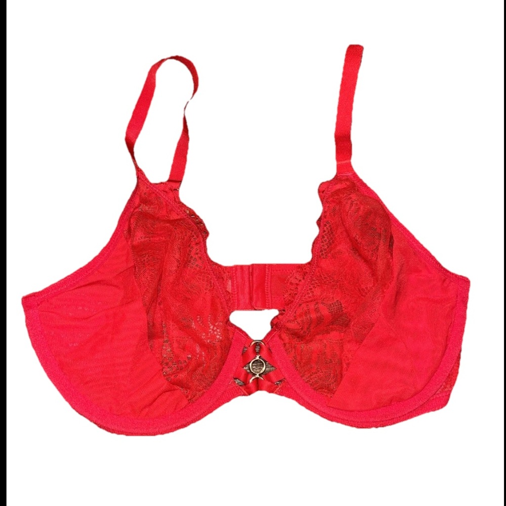 Auden Full Coverage Red Lace Unlined Comfortable Wire Adjustable Straps NWT Bra